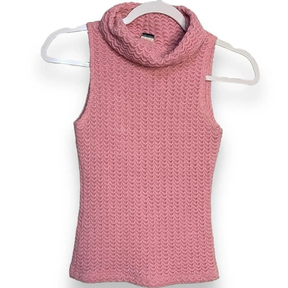 L' Patricia Turtleneck Sweater Womens Medium Pink Knit Sleeveless Barbiecore Top